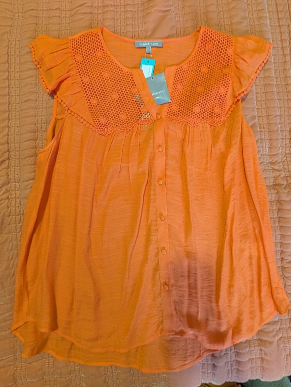 Bright Orange Crochet Collar Sleeveless Blouse NWT